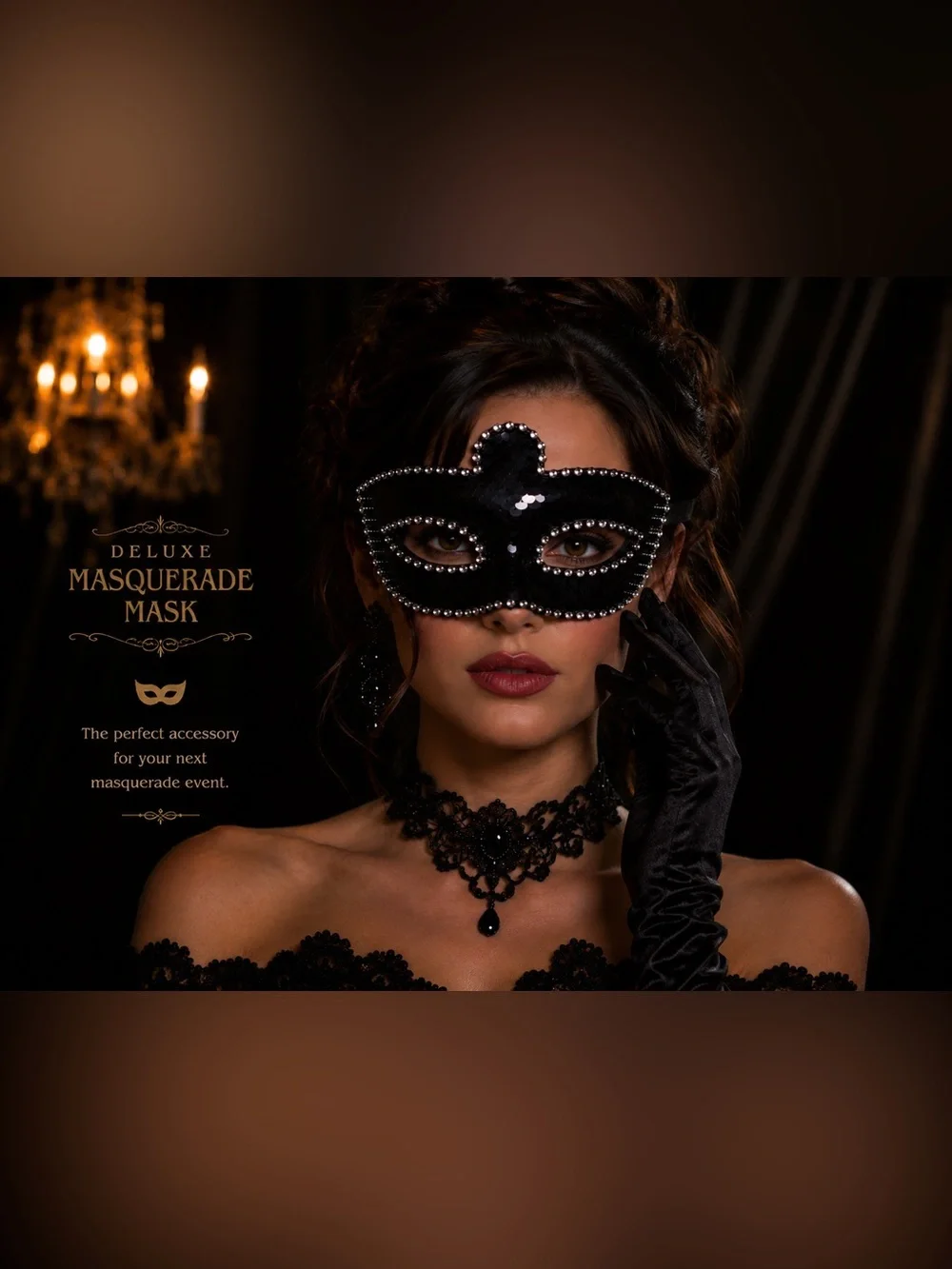 Luxe Black Beaded Masquerade Mask